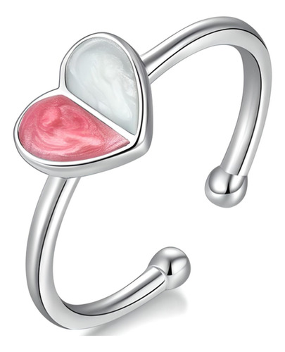 Anillo Forma De Corazón Rosado Y Blanco Amor Doble Plateado