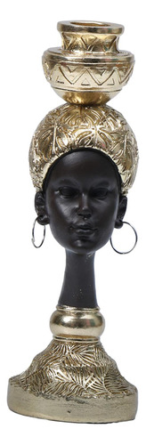 Estatuilla De Dama Africana, Estatua Moderna Con Portavelas