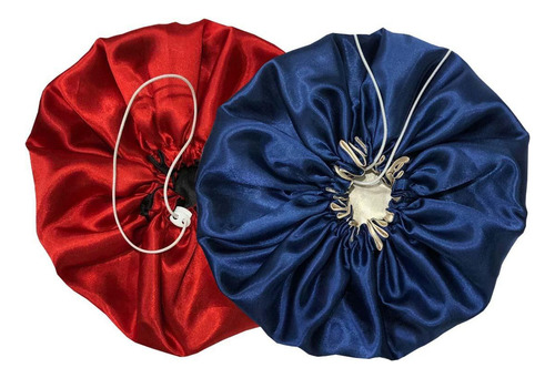Kit 2: gorra doble ajustable de satén, color rojo y azul, antiencrespamiento