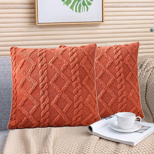 Funda De Almohada De Felpa Suave A Cuadros 45*45 Cm 2 Piezas Naranja