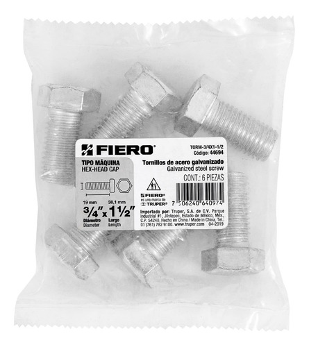 2 Pzas Set Con 6 Tornillos 3/4 X 1-1/2 Tipo Máquina, Fiero