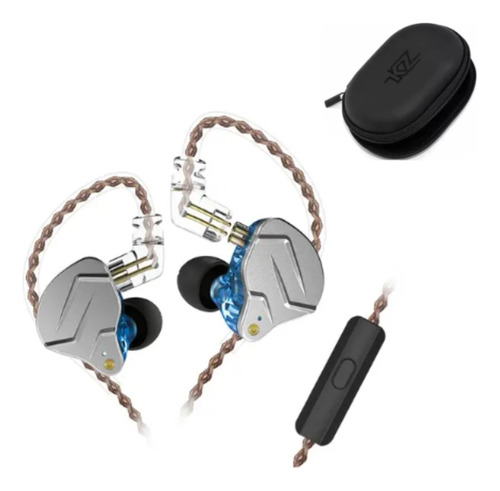 Audífonos In-ear Kz Zsn Pro Blue Con Mic + Estuche Logo Kz 