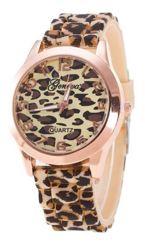 Reloj Geneva Quartz Casual Leopard Silicone para mujer