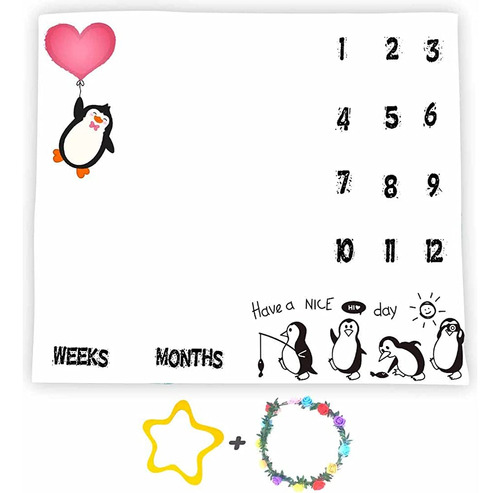 Penguin Baby Monthly Milestone Blanket, 48x40in Franela Suav