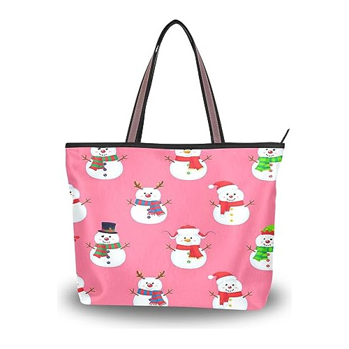 Bolsa De Tote De Navidad Para Mujer Con Zipper,pink Snowman