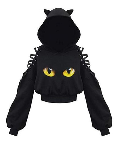 Sudadera Gótica Corta Sin Tirantes Con Orejas De Gato, Lindo