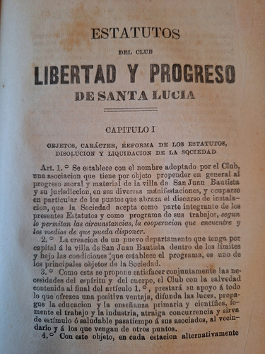 Estatutos Club Libertad Y Progreso Santa Lucia 1873 Folleto 