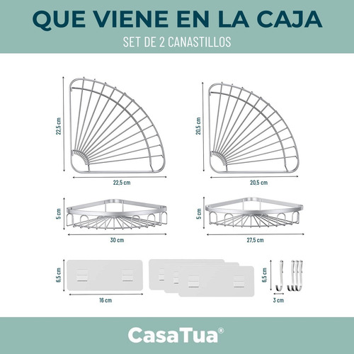 Imagen 6 de 9 de Esquinero Organizador Ducha Baño Adhesivo Set 2 Inoxidable