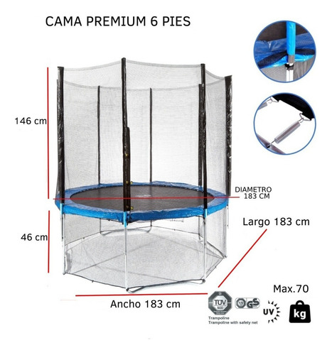 Cama Elástica 6 Pies 1.83 Mt Malla Lona Salto Cobertor