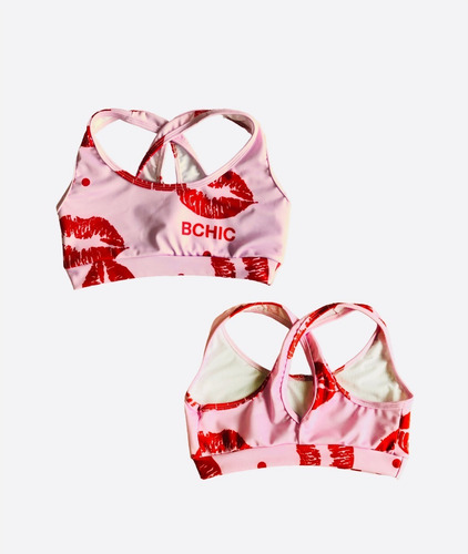 Imagen 2 de 6 de Top Deportivo Lycra Estampada Besos Niña Bchic