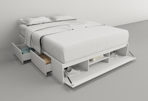 Imagen 5 de 10 de Box De Cama Con Cajonera + Zapatero Base Somier 1,60m Blanco