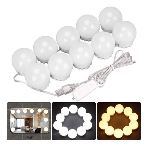 Imagen 3 de 4 de 10 Luces Led Para Espejo Hollywood Maquillaje Make Up Usb