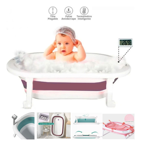 Bañera Bañadera Bebe Plegable C/termomet Tapon Y Soporte Red