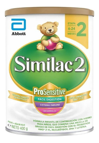 Leche de fórmula en polvo Abbott Similac 2 ProSensitive en lata de 400g - 6 meses a 2 años