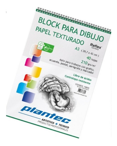 Block Plantec Dibujo Texturado C/esp.a3 210grs. X40hjs. Color Blanco