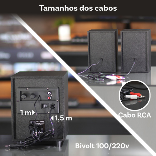 Home Theater Caixa de Som 2 1 para Tv Smart Pc Gamer Notebook Celular com Subwoofer P2 Rca 25w Bluetooth Knup 127/220V