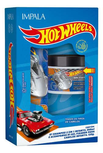 Kit Shampoo 2 Em 1 Gel Fixador Kids Hot Wheels Prata Impala