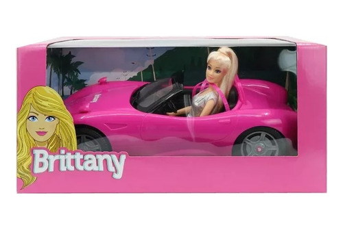 Auto Convertible Barbie Marca Brittany Con Muñeca Color Rosa Chicle
