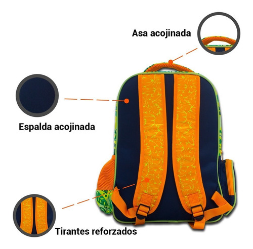 Imagen 2 de 6 de Mochila Escolar Infantil De Dinosaurio Resistente Tutti