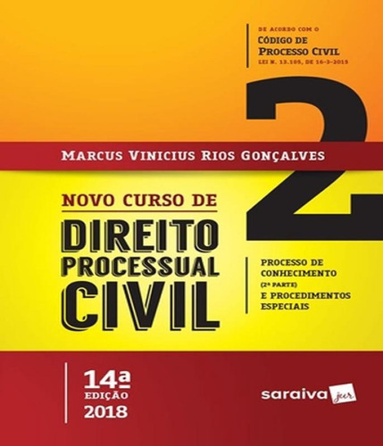 Novo Curso De Direito Processual Civil - Vol 02 - 14 Ed, De Gonçalves, Marcus Vinicius Rios. Editora Saraiva, Capa Mole, Edição 14 Em Português