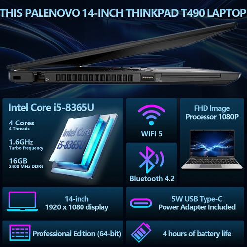 Lenovo Thinkpad T490 Intel Core I5 8365u 16gb Ram 256gb Ssd (Reacondicionado)