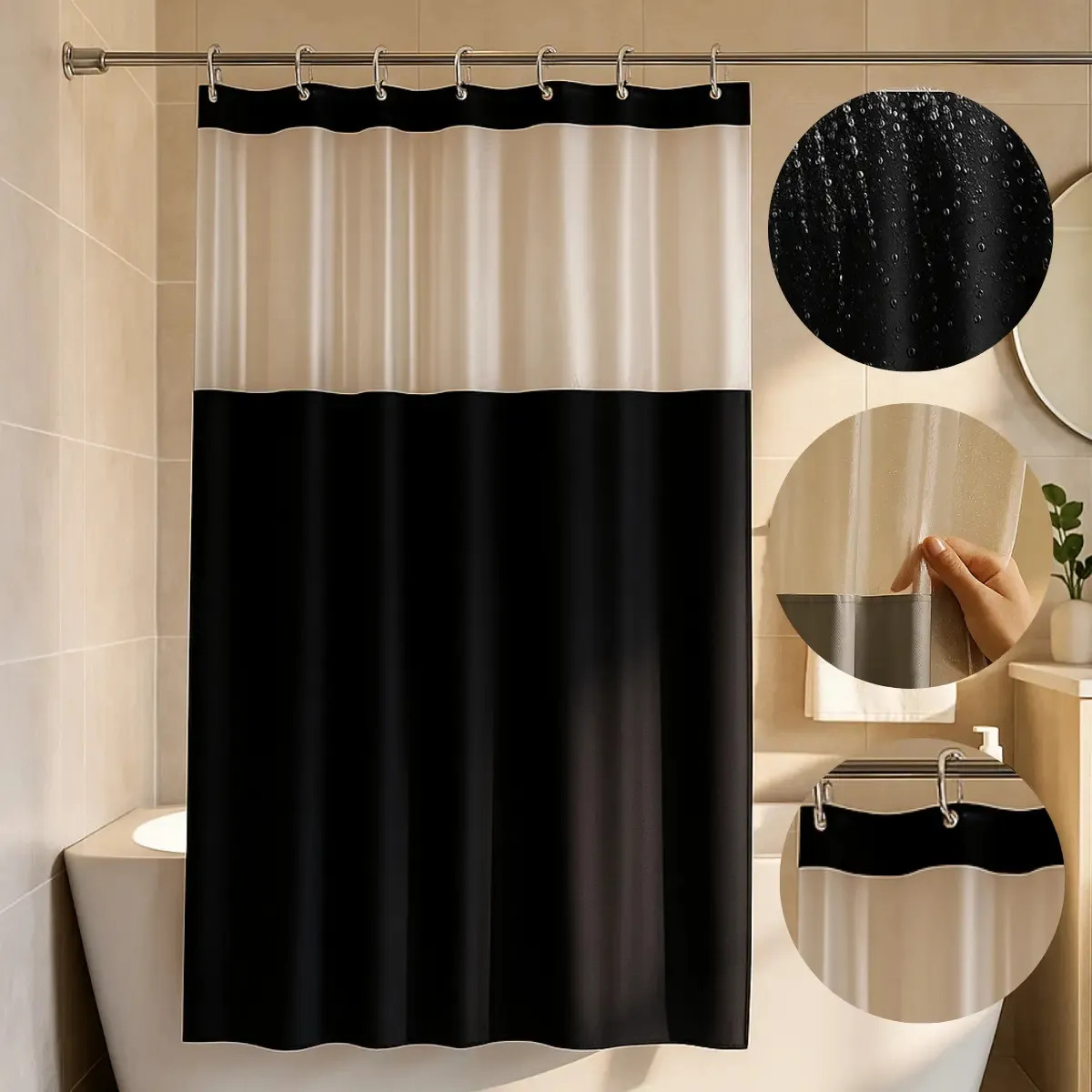 Cortina Box Banheiro Lisa Antimofo Pvc Grosso Com Visor Cortina Box Preto