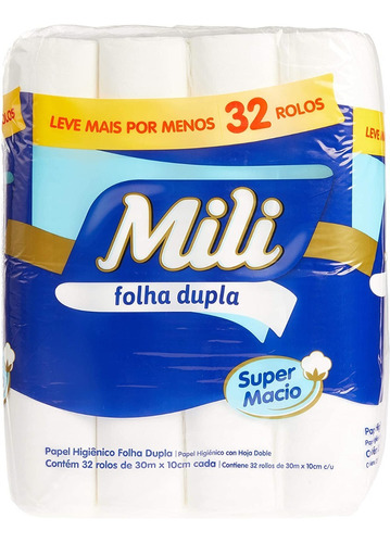 Papel Higiênico Folha Dupla 32 Rolos De 30m Mili