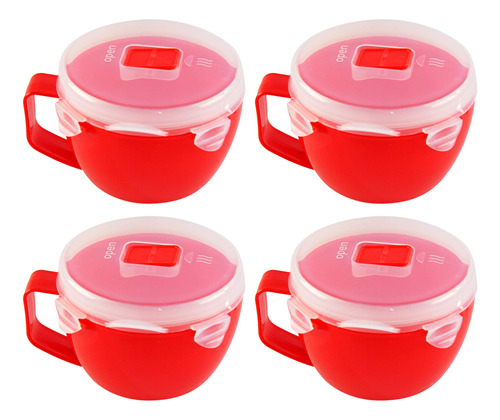 Home-x Tazas De Sopa Para Microondas Con Tapa, Juego De 4, C