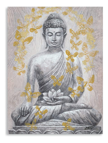 Lienzo Buda Dorado Con Flor De Loto Decoración Zen Inspirado