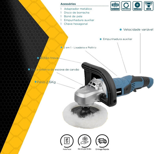 Imagem 3 de 7 de Lixadeira Politriz 5 220v 1200w Ws4504k Wesco + Boina Maleta