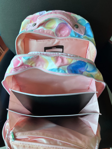 Mochila Kipling Class Room Original Rosa Con Burbujas De Colores Estampado (Usado)
