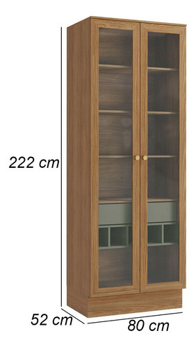 Cristaleira Botanic M628 80cm 2 Portas 1 Gaveta Kappesberg Cor Nogueira/verde