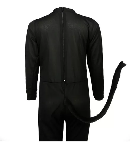 Fantasia Cat Noir Infantil Roupa Com Rabo + Máscara E Sino