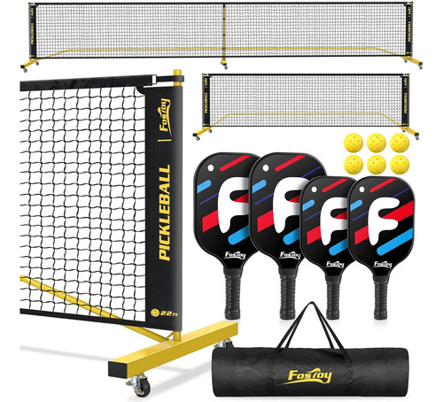 Fostoy Red Portátil De Pickleball Con Ruedas, Juego De Pickl