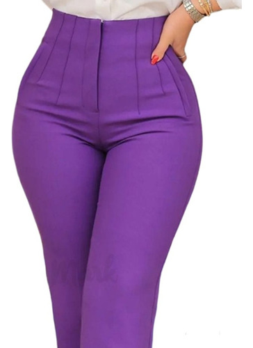 Pantalón Tiro Alto De Oficina Con Pinzas Morado 