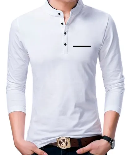 Camisa Polo Manga Corta Negro Rojo Cuello Neru Botones con Ribete Hombre