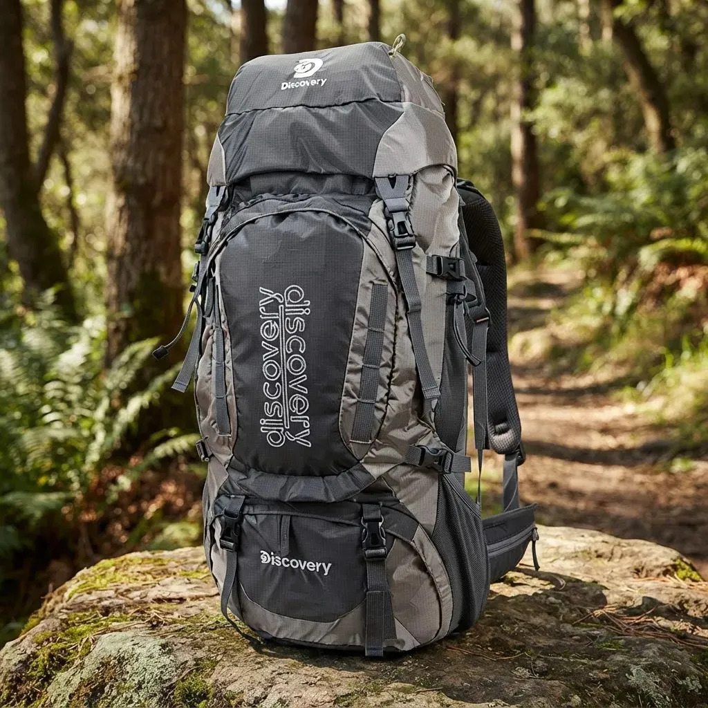 Mochila Discovery 70 Litros 63x30x29,5 Cm Color Gris Diseño De La Tela Liso