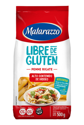 Fideos Matarazzo Libre De Gluten Penne Rigate Hierro 500g