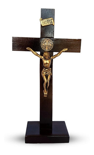 Jesus No Crucifixo Cruz De São Bento Mesa Madeira 29,5cm
