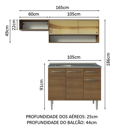 Armário Cozinha Compacta 165cm Com Pia Emilly Madesa R 01 Cor Rustic