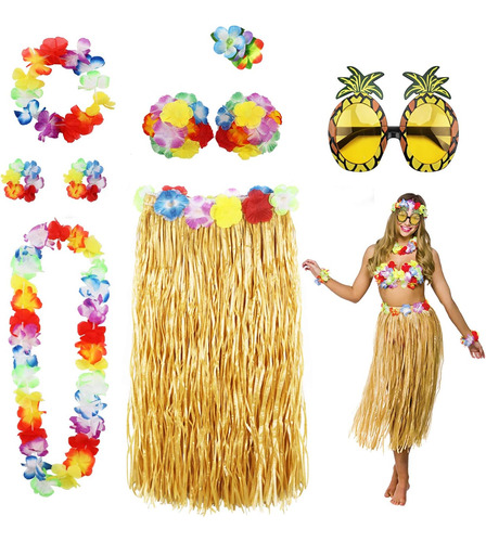 Phogary 8 Pack Hula Falda Disfraz Kit Para Hawaii Luau Party