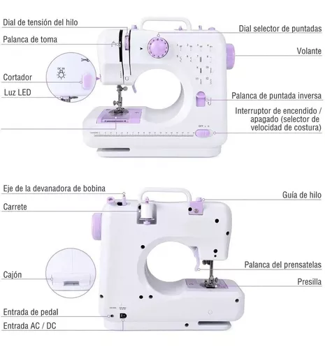 Mini máquina de coser para principiantes y niños, máquinas de coser con  costura inversa y 38 puntadas integradas, máquina de coser portátil de  doble