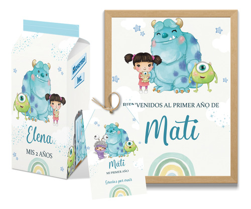 Kit Imprimible Monster Inc Acuarela - Personalizado