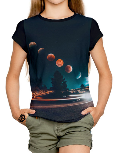 Camiseta Galaxia Planetas Feminina Infantil Universo Blusa