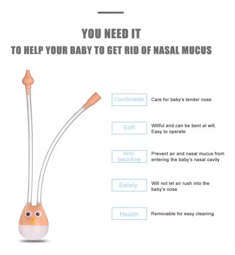 Aspirador Nasal Manual Para Bebé Saca Mocos Seguro Suave Azul
