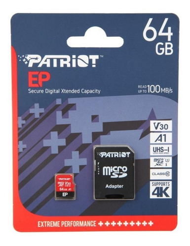 Memoria Micro Sd 64gb Patriot Ep 4k Clase 10 A1 V30 Original