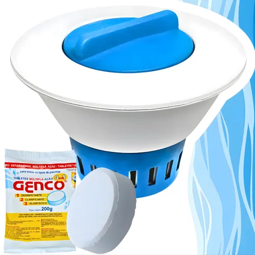 Kit Clorador Flutuante Piscina Pastilha Cloro 3 Em 1 Genco