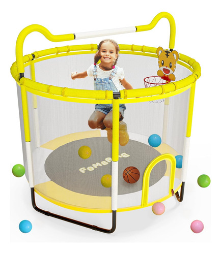 Trampolín Para Niños De 114 Cm Con Red Y Aro De Baloncesto