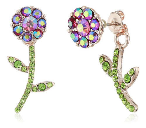 Betsey Johnson Pendientes De Flores Delanteras Y Traseras-c.