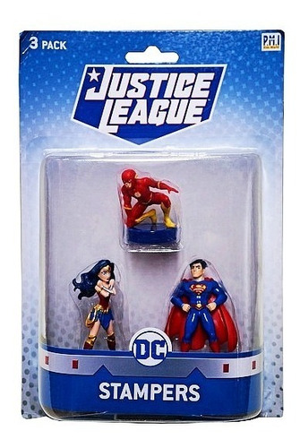 Liga De La Justicia Sellos Stampers X 3 Figuras Dc Comics